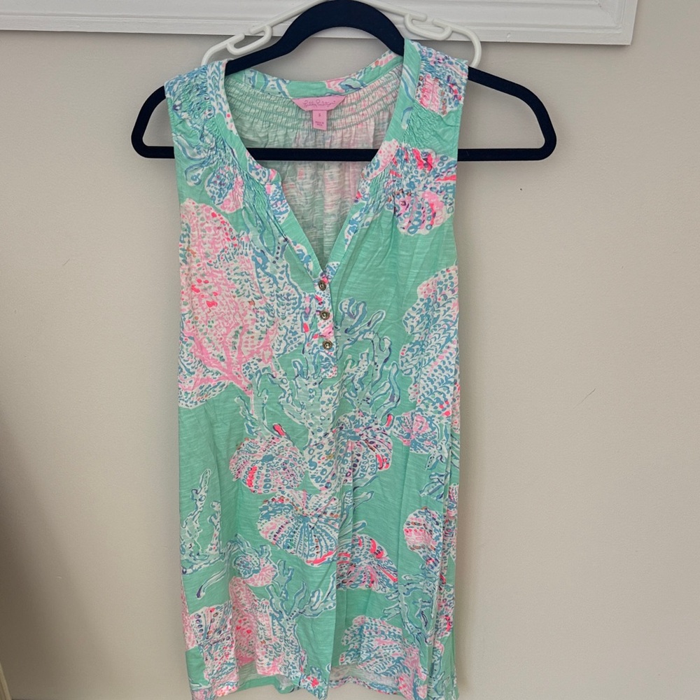 Lilly Pulitzer Mint and Coral Floral Tunic, size small